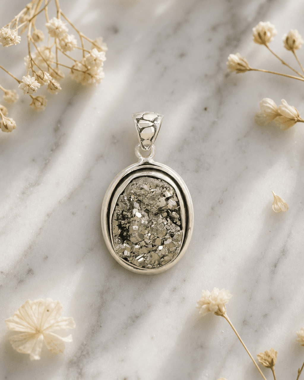 Sterling Silver Pyrite Gemstone Pendant - Charms & Pendants