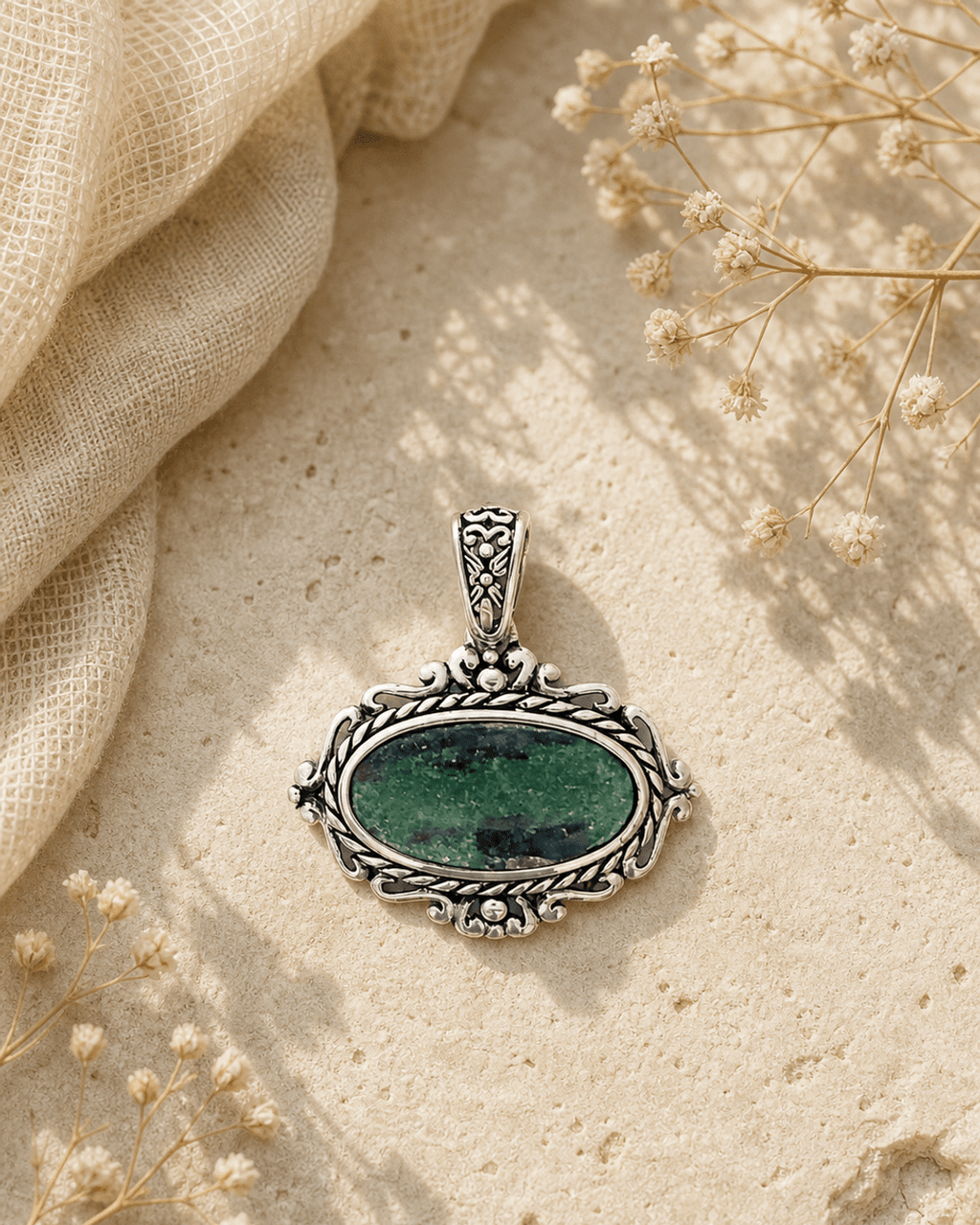 Sterling Silver Ruby Zoisite Pendant - Charms & Pendants