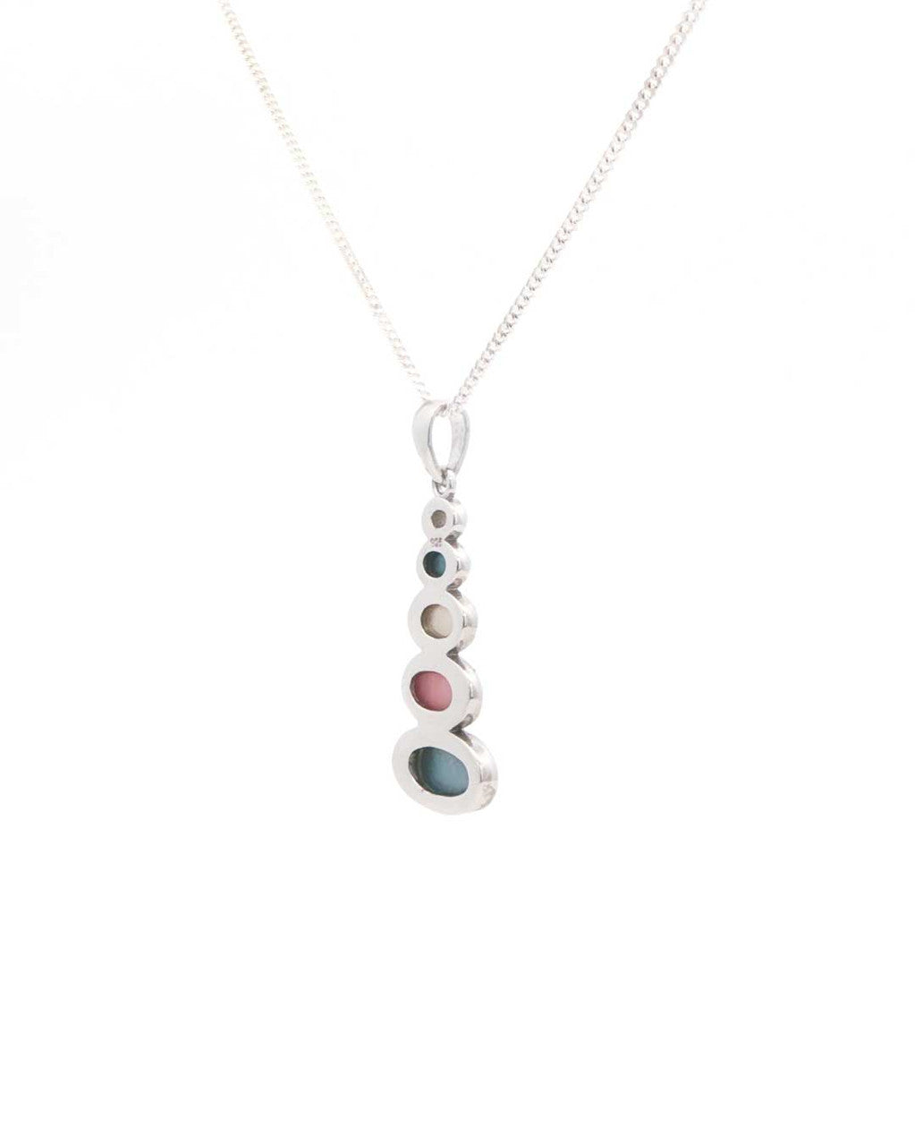 Sterling Silver Stacked Cairn Pendant – Multicolor Mother of Pearl Oval Cabochons - Pendant