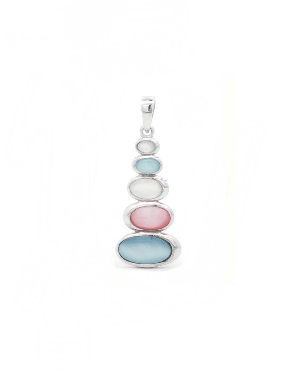 Sterling Silver Stacked Cairn Pendant – Multicolor Mother of Pearl Oval Cabochons - Pendant