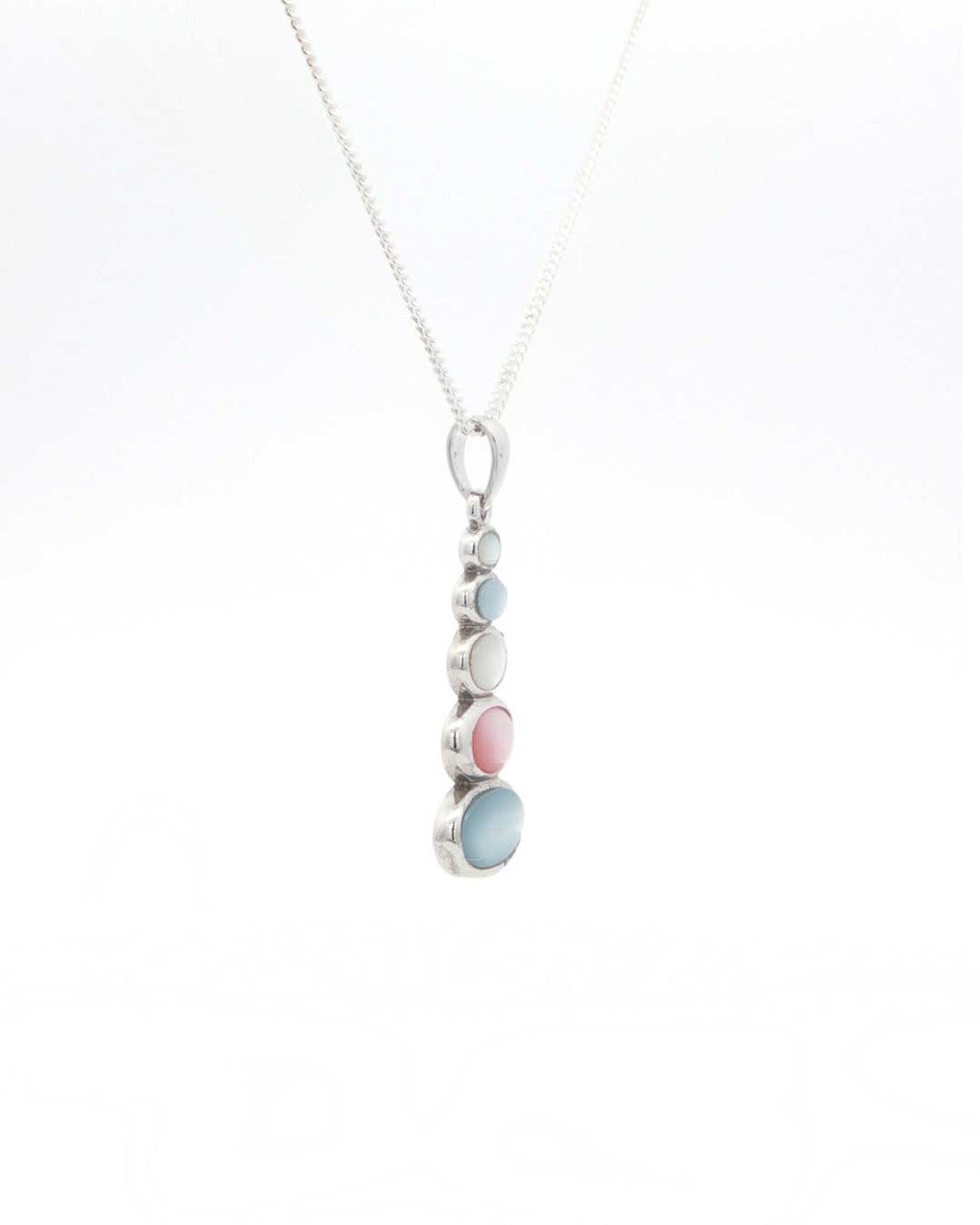 Sterling Silver Stacked Cairn Pendant – Multicolor Mother of Pearl Oval Cabochons - Pendant