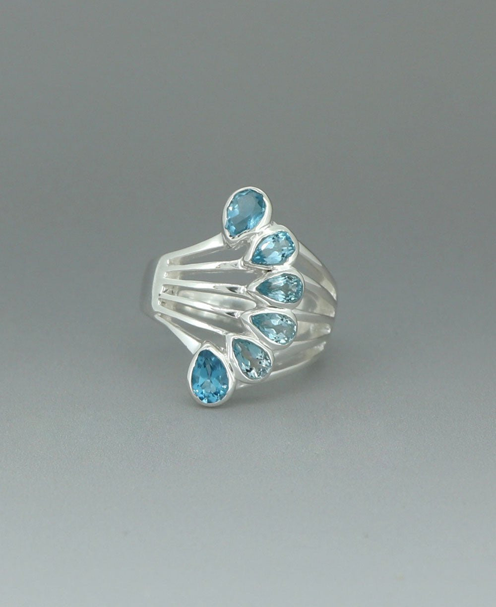 Sterling Silver Teardrop Gemstones Blue Topaz Ring - Rings 7