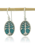 Sterling Silver Tree of Life Reconstituted Turquoise Earrings - Jewelry
