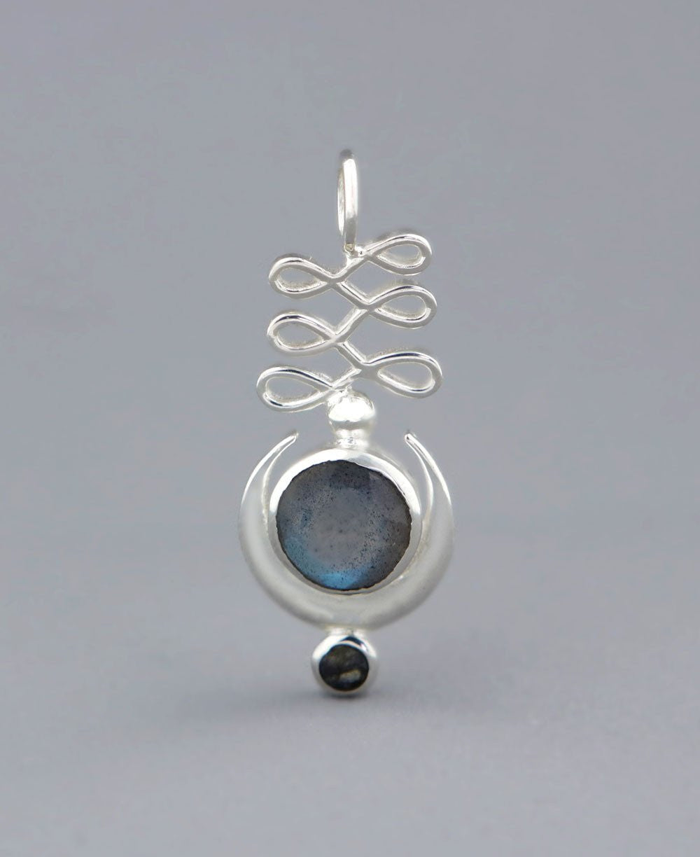 Sterling Silver Unalome Moon Labradorite Pendant - Charms & Pendants
