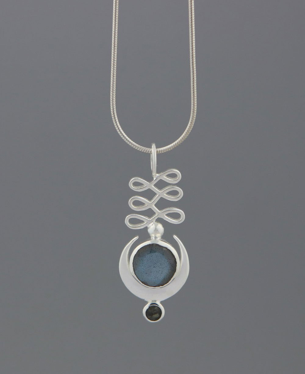 Sterling Silver Unalome Moon Labradorite Pendant - Charms & Pendants