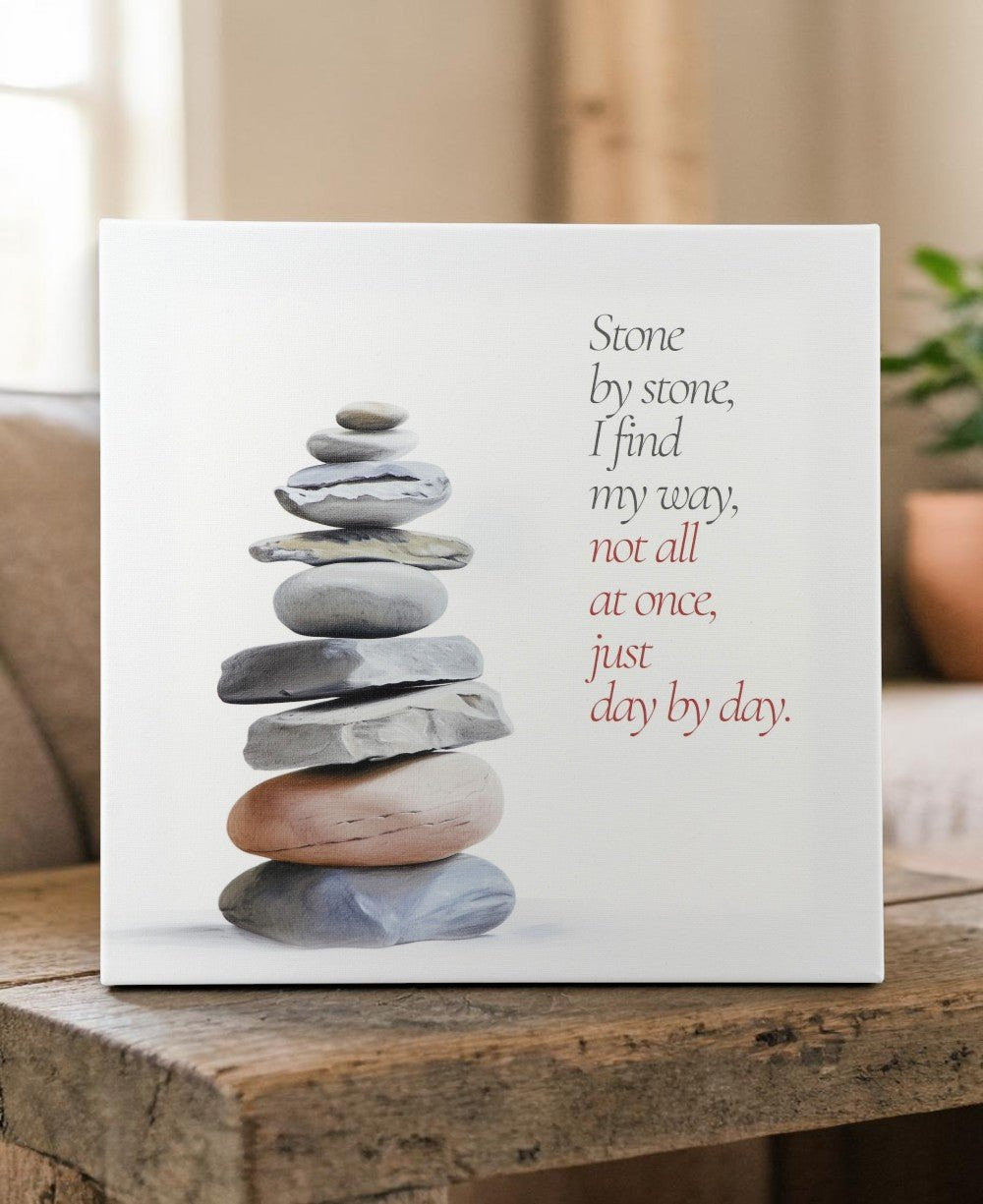 "Stone by Stone" Zen Cairn Canvas Print — 12 - Inch Wood Framed Wall Art - Wall Art