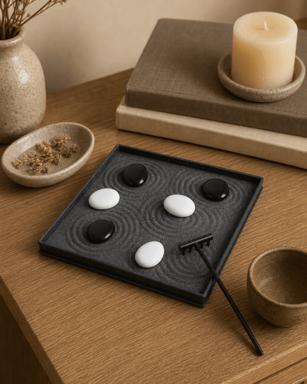 Tabletop Zen Garden with Rake and Stones – Metal Tray Meditation Set - Home & Garden