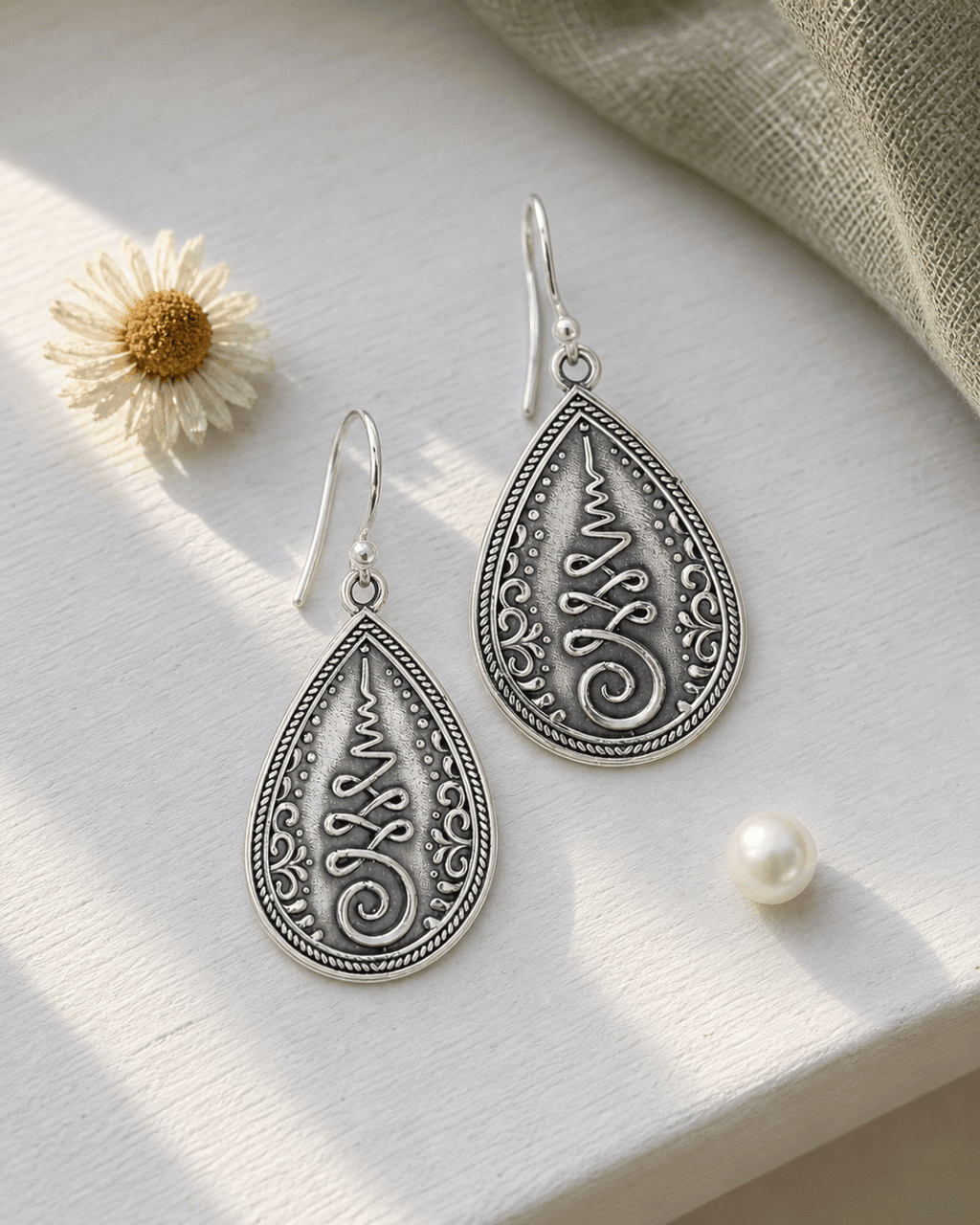 Teardrop Unalome Sterling Silver Earrings - Earrings