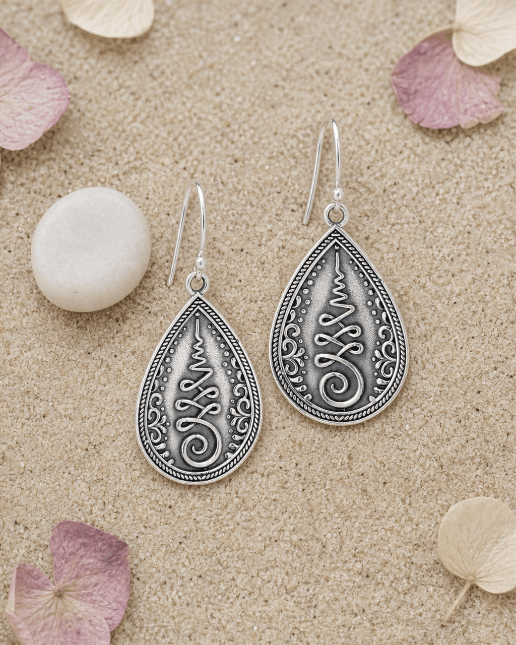 Teardrop Unalome Sterling Silver Earrings - Earrings