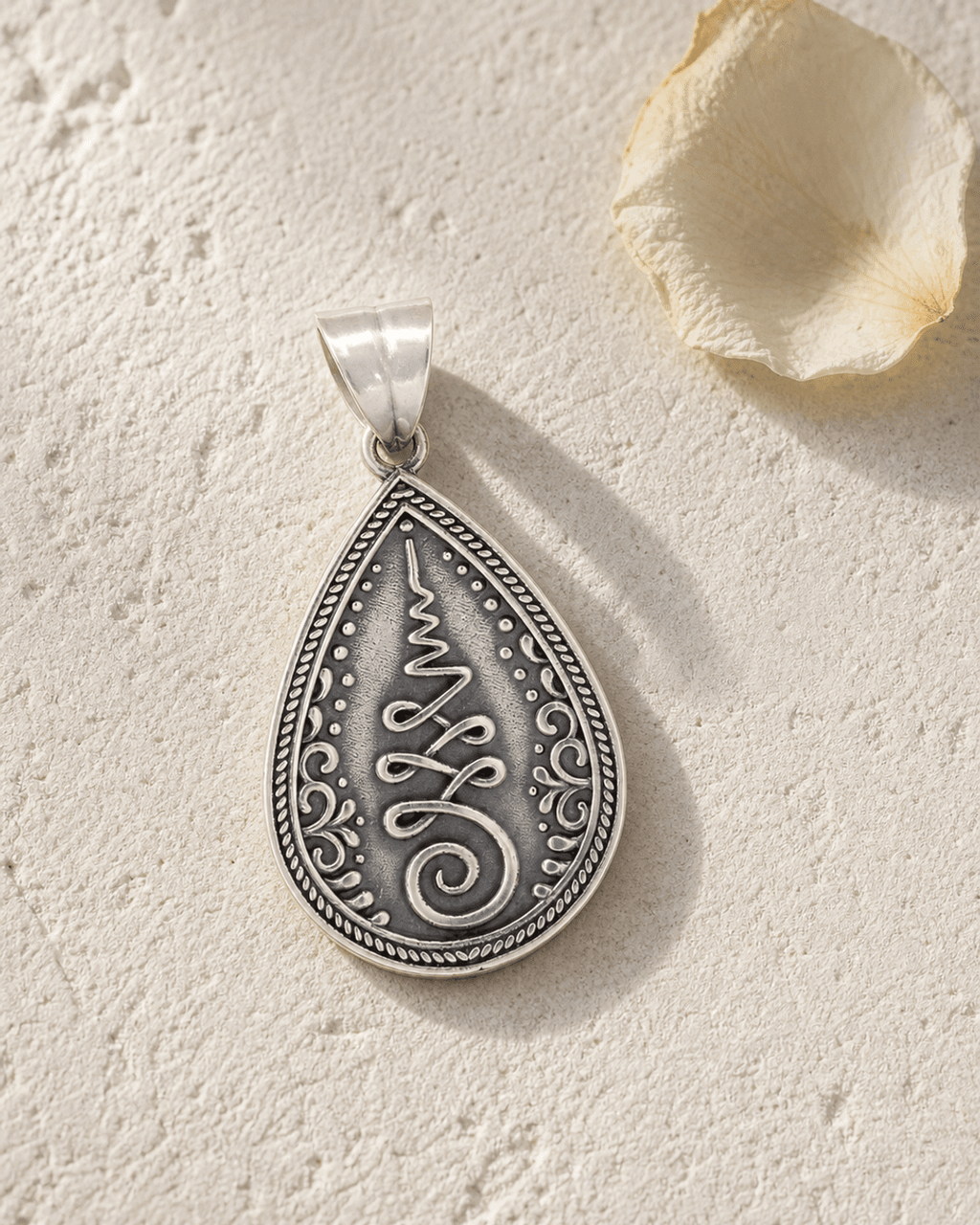 Teardrop Unalome Sterling Silver Pendant - Pendants