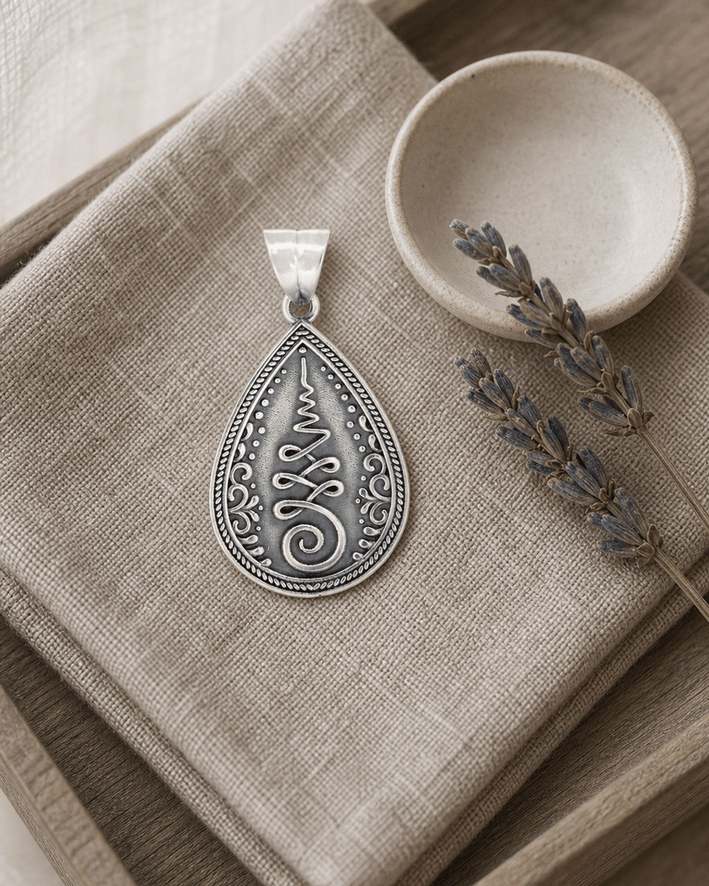Teardrop Unalome Sterling Silver Pendant - Pendants