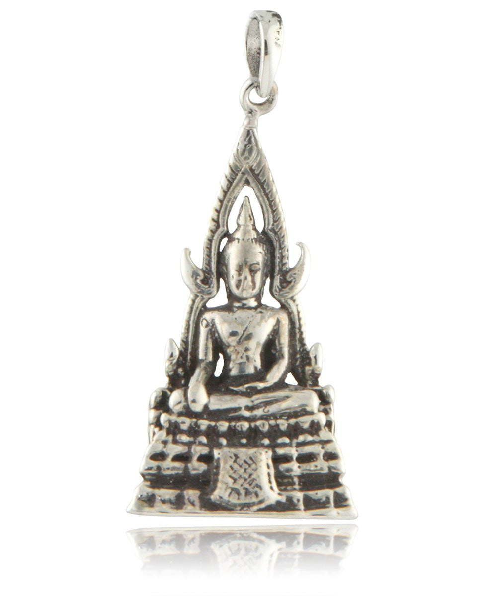 Temple Throne Buddha, Sterling Silver Pendant - Charms & Pendants