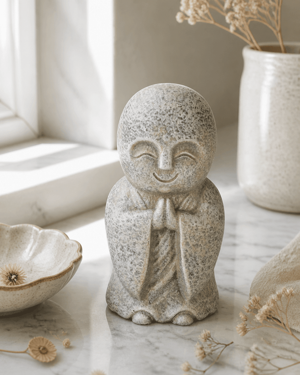 Textured Jizo Namaste Statue - Sculptures & Statues