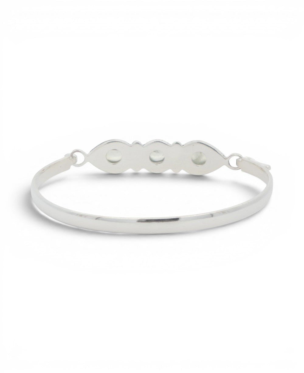 Three - Stone Moonstone Bracelet in Silver - Plated White Bronze — Guided by Grace Engraving - Jewelry