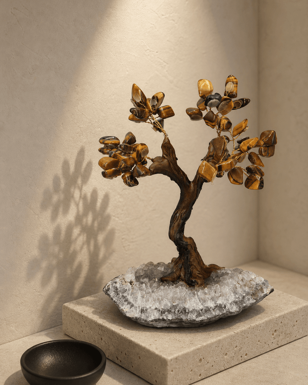 Tiger’s Eye Gemstone Tree Bonsai for Strength & Balance - New