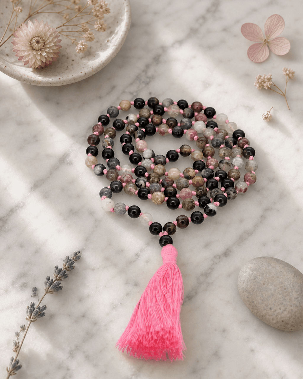 Tourmaline 108 Beads Meditation Mala, Knotted - Prayer Beads
