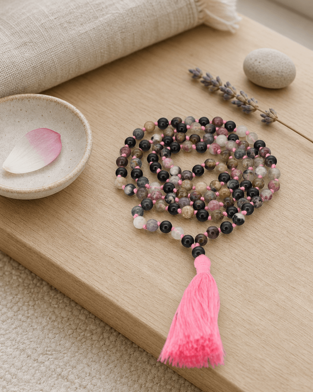 Tourmaline 108 Beads Meditation Mala, Knotted - Prayer Beads