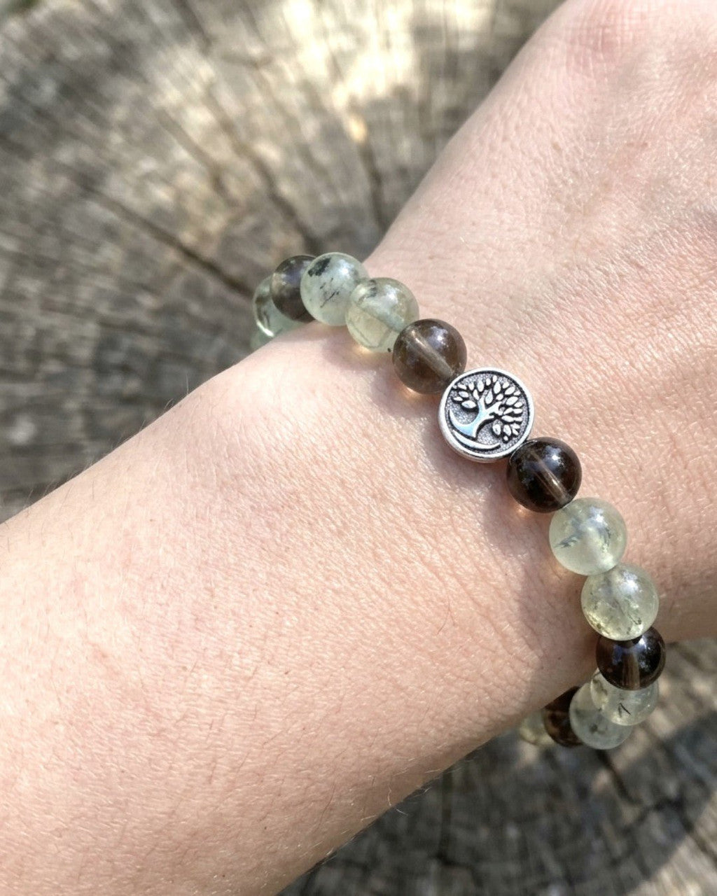 Tree of Life Gemstone Bracelet — Smoky Quartz & Prehnite, 8mm - Bracelet