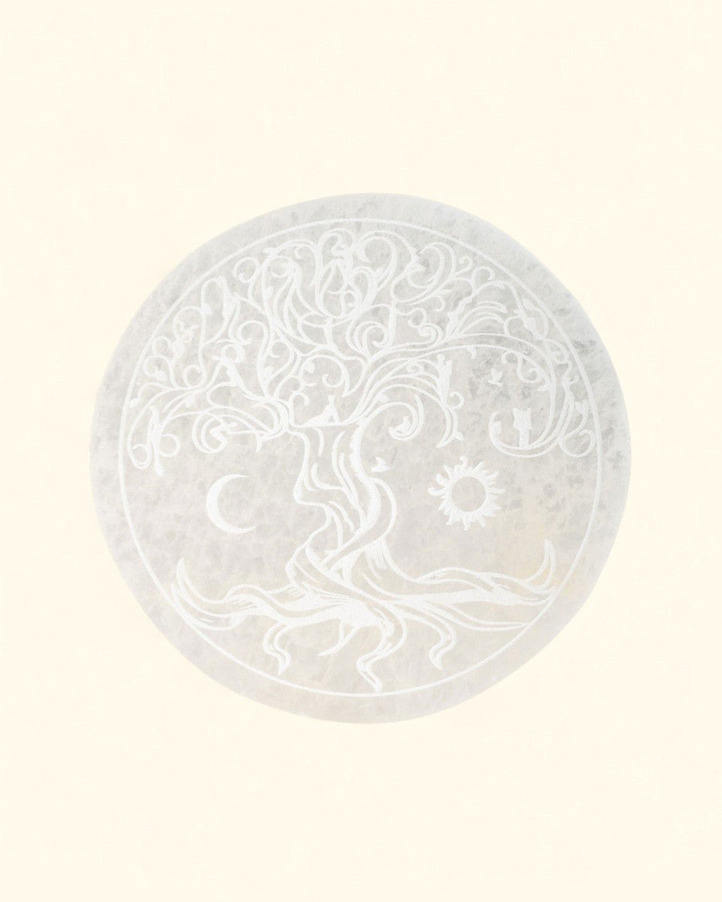 Tree of Life Selenite Charging Plate – Engraved Crystal Cleansing Disc - Decor