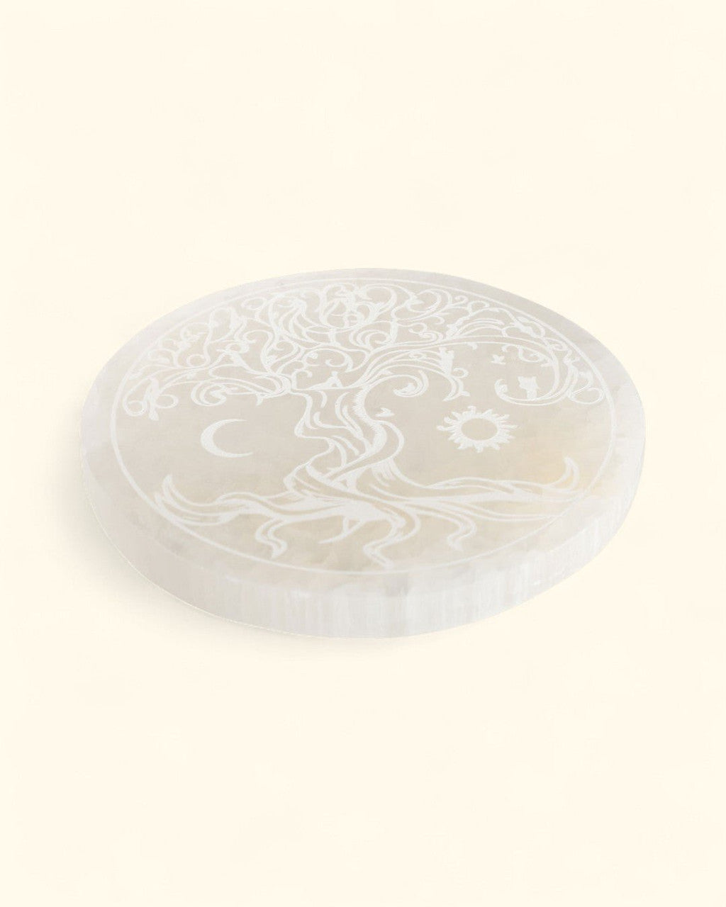 Tree of Life Selenite Charging Plate – Engraved Crystal Cleansing Disc - Decor