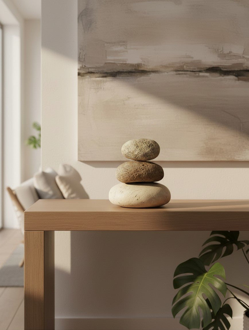 Triple Stone Cairn Sculpture — Natural Zen Balance Decor - Home Decor