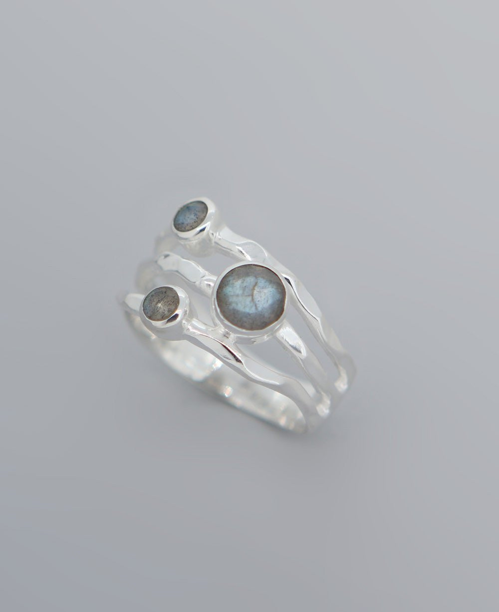 Triple Stone Labradorite Ring, Sterling Silver - Rings Size 7