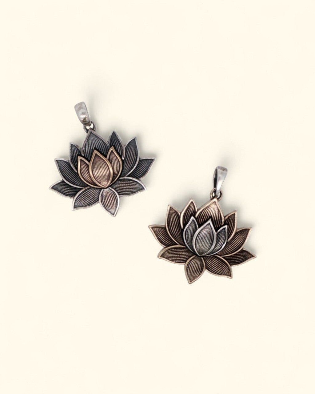 Two - Tone Blooming Lotus Pendant – Sterling Silver & Bronze Antique - Style Necklace - Pendant Silver with Bronze