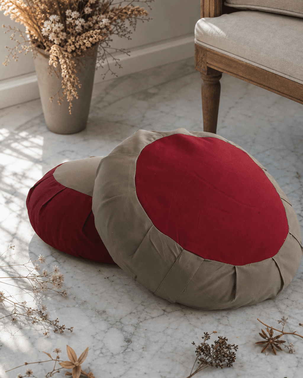 Two Toned Zafu Meditation Cushion - Massage Cushions Burgundy