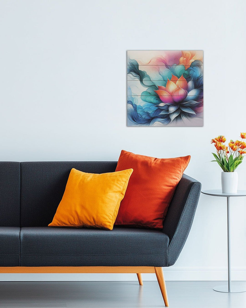 Vibrant Lotus Abstract Wooden Panel Wall Art - Posters, Prints, & Visual Artwork