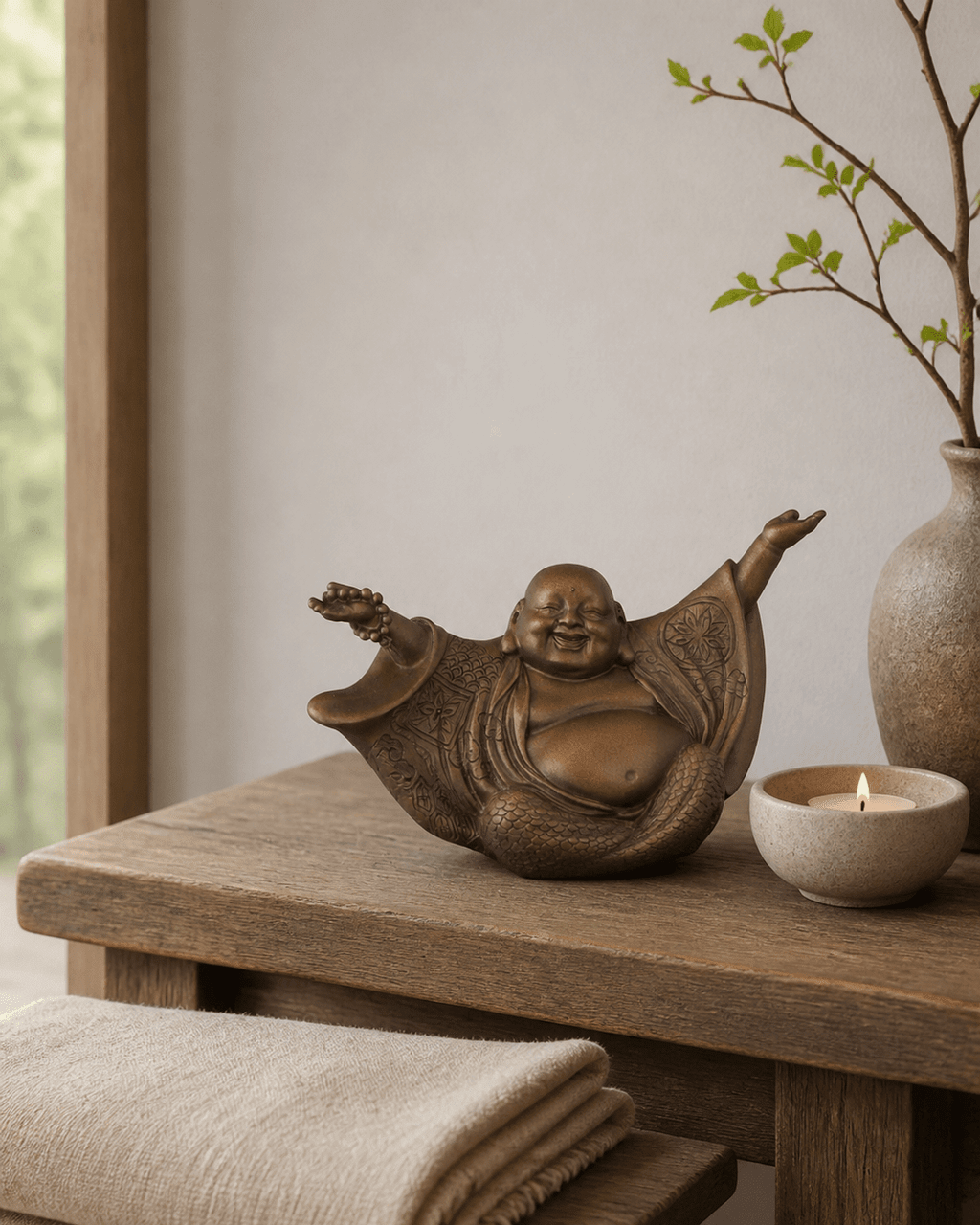 Welcoming Cheering Happy Buddha Statue - Sculptures & Statues