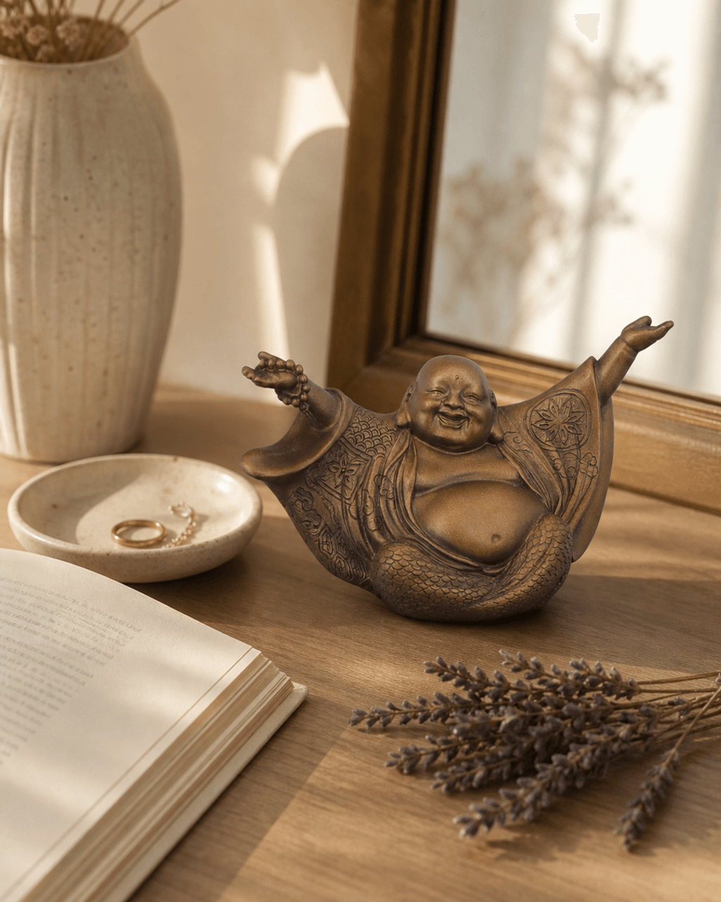 Welcoming Cheering Happy Buddha Statue - Sculptures & Statues