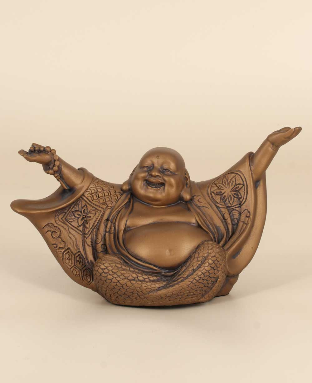 Welcoming Cheering Happy Buddha Statue - Sculptures & Statues Cream