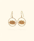 Wire Frame Lotus Dangle Earrings — Gold Plated Brass Lotus Hoops - Earrings