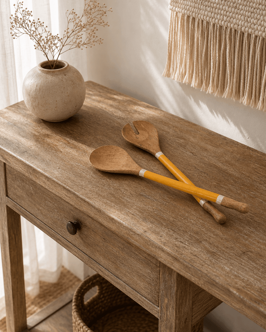 Yellow Capiz Shell and Wood Salad Servers - Serveware