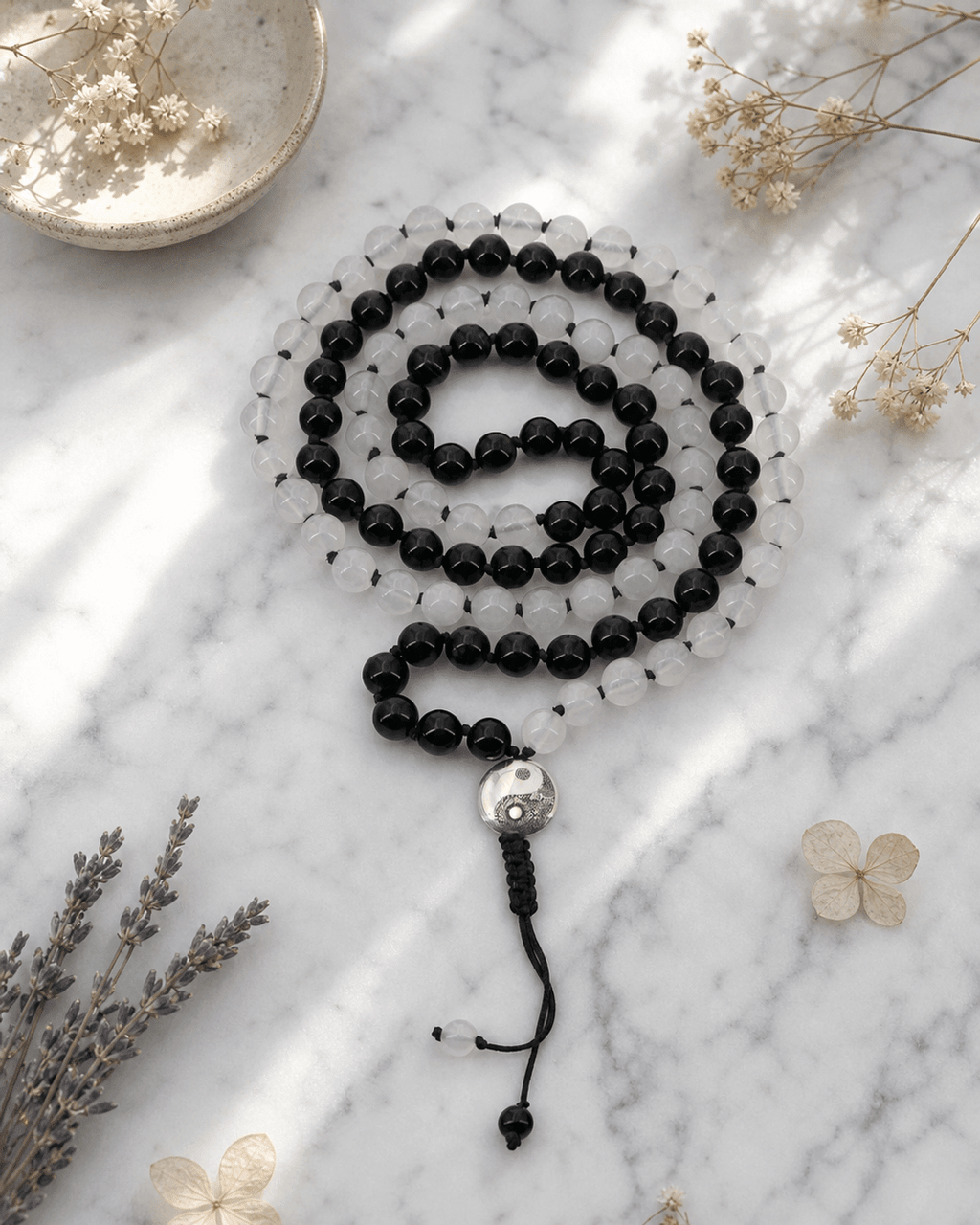 Yin Yang Balance Knotted 108 Beads Meditation Mala - Prayer Beads