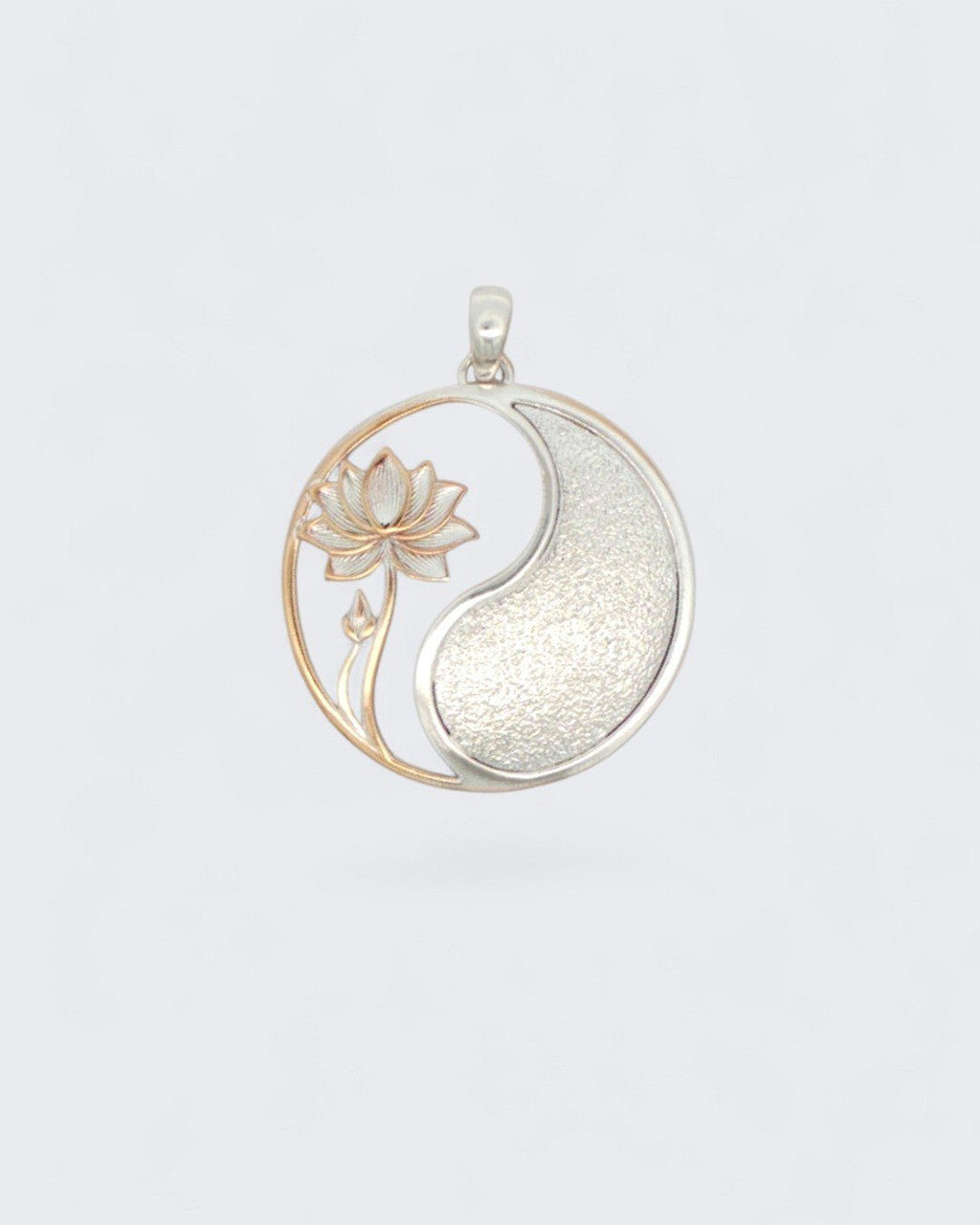 Yin Yang Lotus Pendant — Duo-Tone Silver-Plated Bronze Spiritual Necklace Charm - Pendant