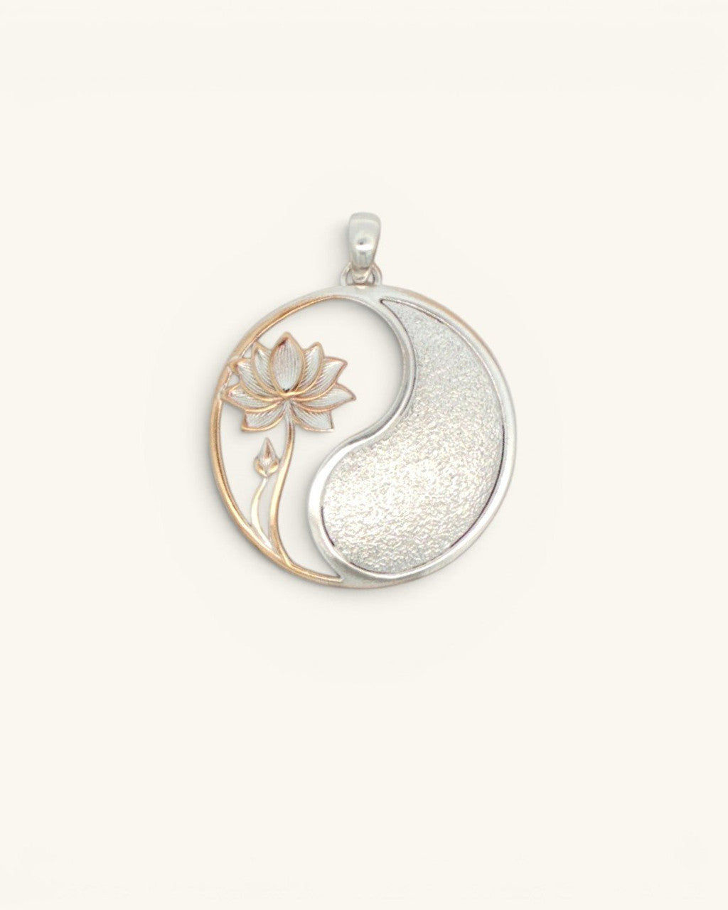 Yin Yang Lotus Pendant — Duo-Tone Silver-Plated Bronze Spiritual Necklace Charm - Pendant