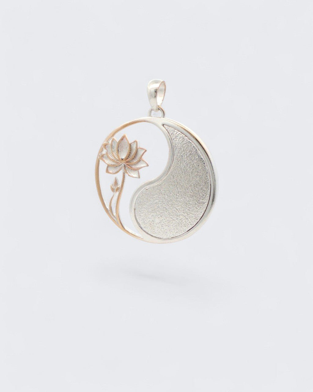 Yin Yang Lotus Pendant — Duo-Tone Silver-Plated Bronze Spiritual Necklace Charm - Pendant