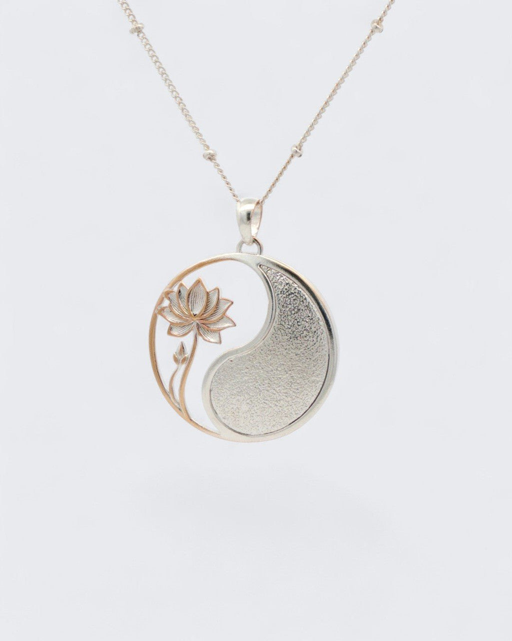 Yin Yang Lotus Pendant — Duo-Tone Silver-Plated Bronze Spiritual Necklace Charm - Pendant