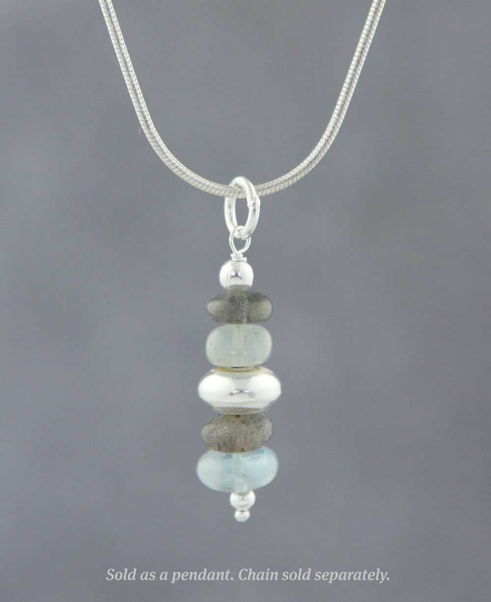 Zen Cairn Pendant, Labradorite and Aquamarine -