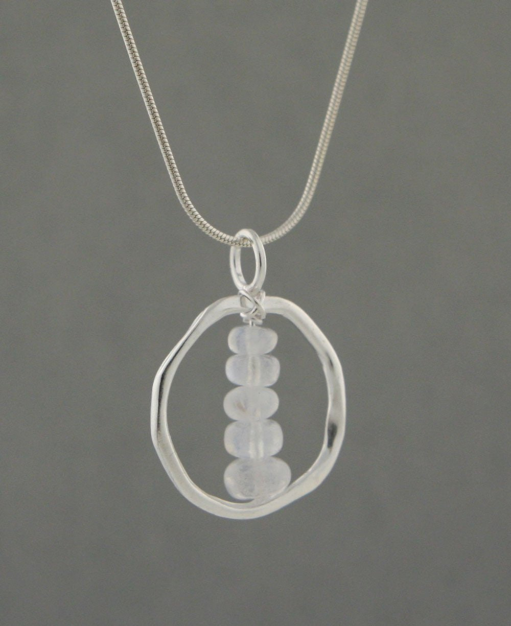 Zen Circle and Moonstone Cairn Pendant, Sterling Silver - Charms & Pendants