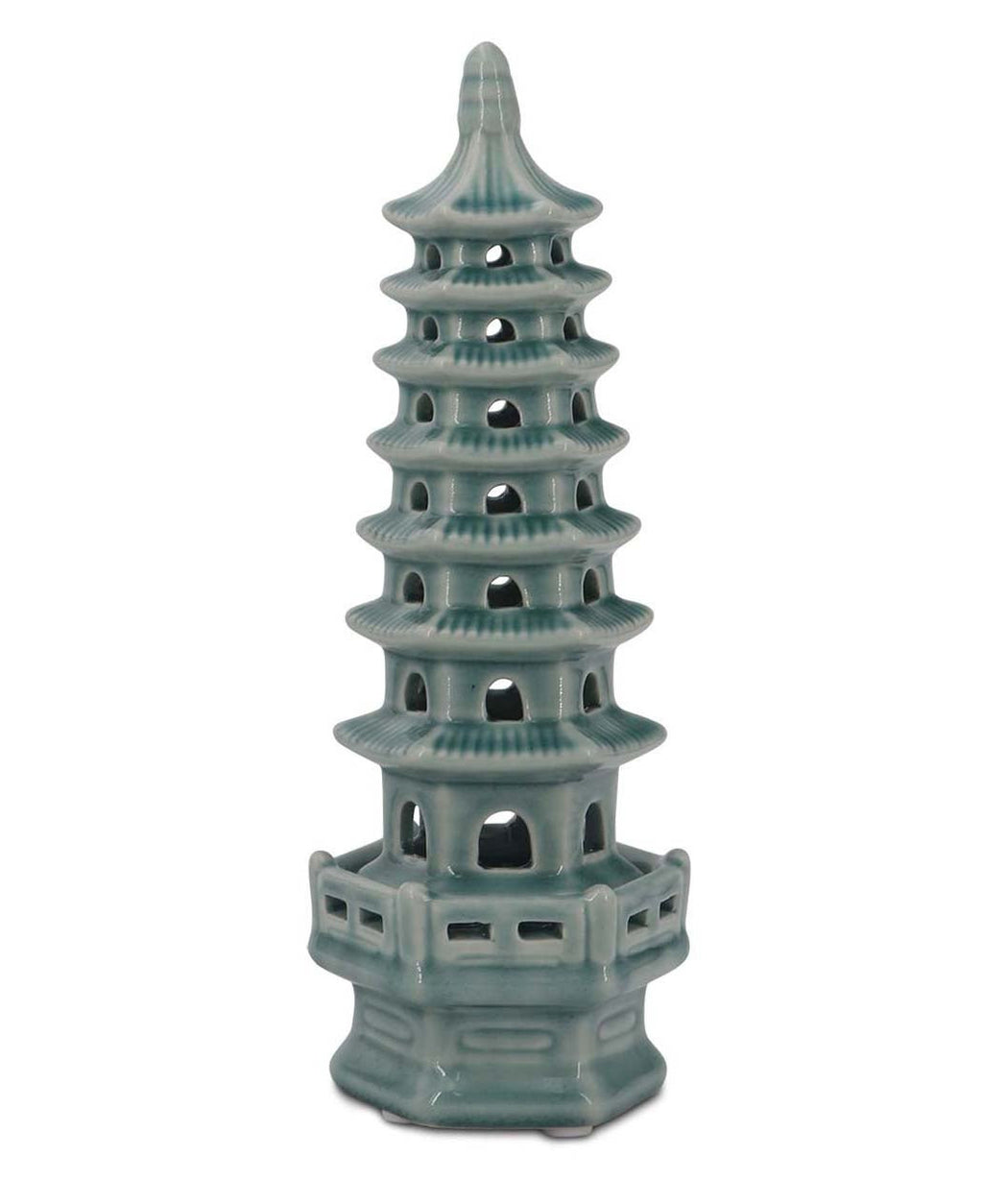 Zen-Inspired Porcelain Tall Pagoda Sculptures, Sold Individually - Home Aqua Small