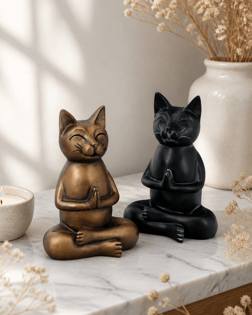 Zen Meditating Namaste Cat Statues - Sculptures & Statues Bronze